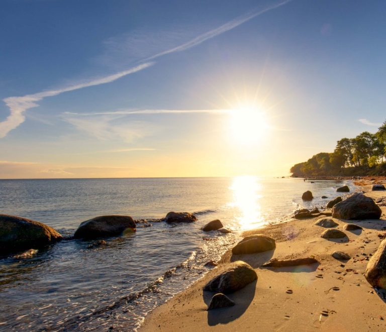 Die Farben der Insel Blick von der Ostsee auf die Insel Fehmarn mit Steilküste und Rapsfeld in Blüte